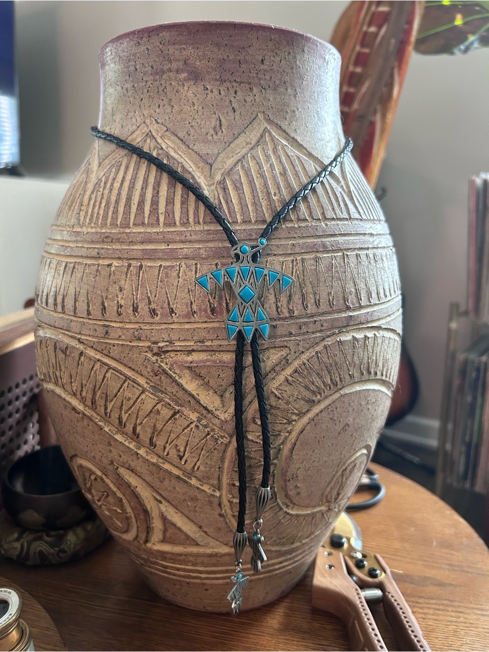 Turquoise Inlay Thunderbird Bolo Tie - Western Necklace